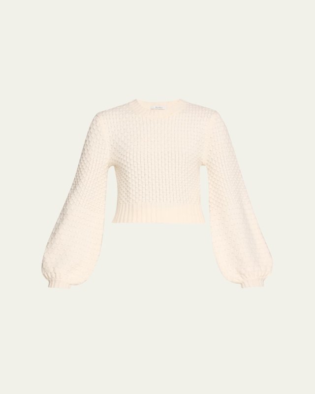 Elvira Balloon-Sleeve Cropped Wool Cashmere Sweater